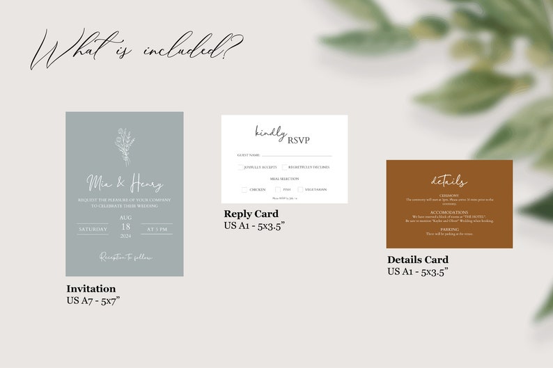 Minimalist Wedding Invitation 3 Piece Template Set, Modern Invite, Simple Editable Invite Template. Template Download, Editable Invitation. image 6