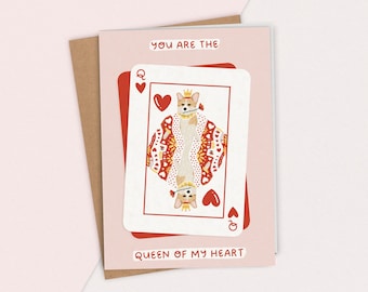 Queen of My Heart Card | A7 Greeting Card, Valentines Card, Cute Corgi Card, Vday Card for Her, Dog Lover Valentine, Playing Card Valentine