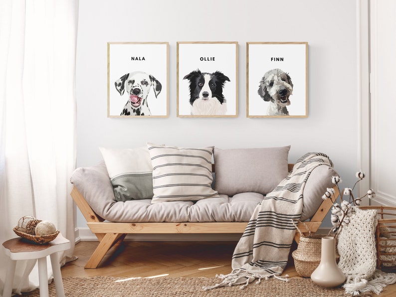 Custom Pet Portrait Dog Artwork Personalized Wall Art Cat Etsy