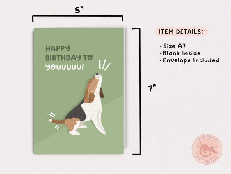 Dog Happy Birthday To You Card A7 Greeting Card, Beagle Birthday Card, Funny Birthday Card, Dog Mom Birthday, Hound Dog Birthday Card image 2