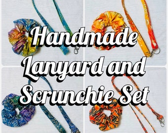 Handmade Lanyard and Scrunchie Matching Gift Set | Keychain and Hair Tie Set | Scrunchie Grab Bag | Made in USA | Gifts for mom