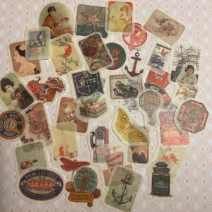 Pak met 25 "vintage" stickervlokken | Vintage stickers | Vintage briefpapier | Old-schoolstickers | Oude stickers