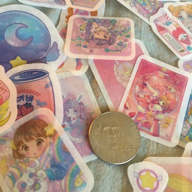 Pack of 25 Kawaii Sticker Flakes Etsy