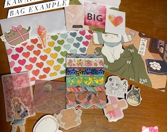 Bolsa sorpresa de artículos de papelería / Pegatinas Kawaii, Kit de muestras de cinta washi