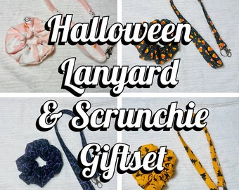 Handmade Halloween Themed Lanyard & Scrunchie Matching Gift Set | Keychain and Hair Tie Set | Halloween Gift | Made In USA