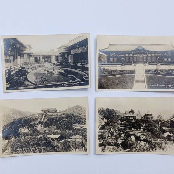 4 vintage 1940s real photo postcards of the Bernheimer Home now Yamashiro Hollywood in California