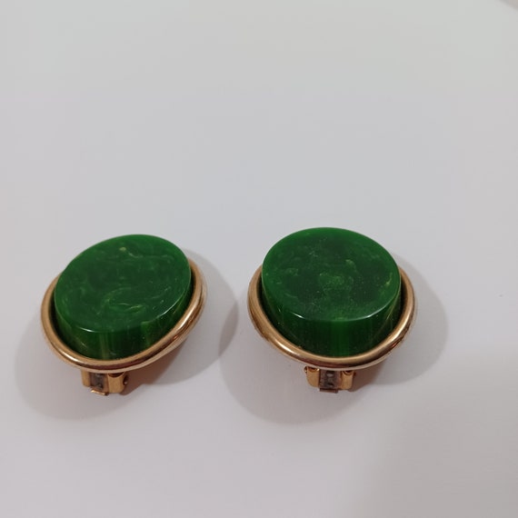 Spinach green bakelite clip on earrings vintage m… - image 5