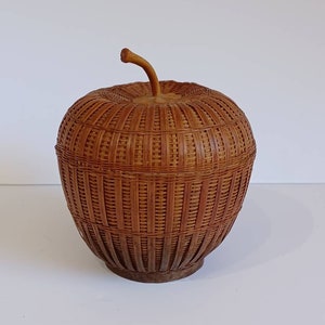 Vintage basket weave, wicker, apple box.