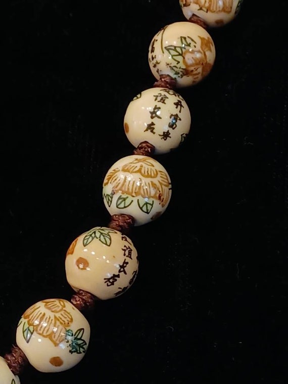 Vintage handpainted, Chinese, porcelain bead neck… - image 2