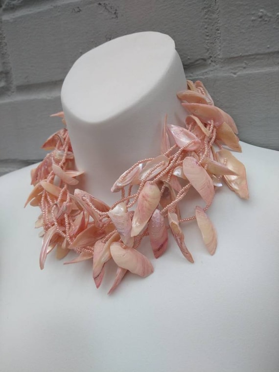 Pink seashell and glass bead necklace