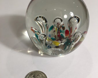 3" round Blown art glass paperweight