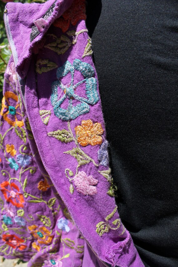 Vintage Purple Print Kaftan Blouse Embroidery Detail main image 0