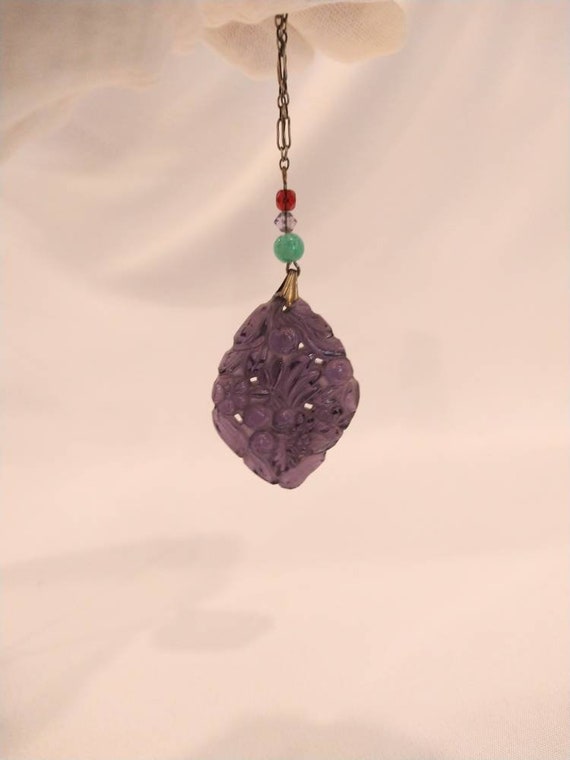 1920's Czech pressed glass fruit pendant on thin … - image 3