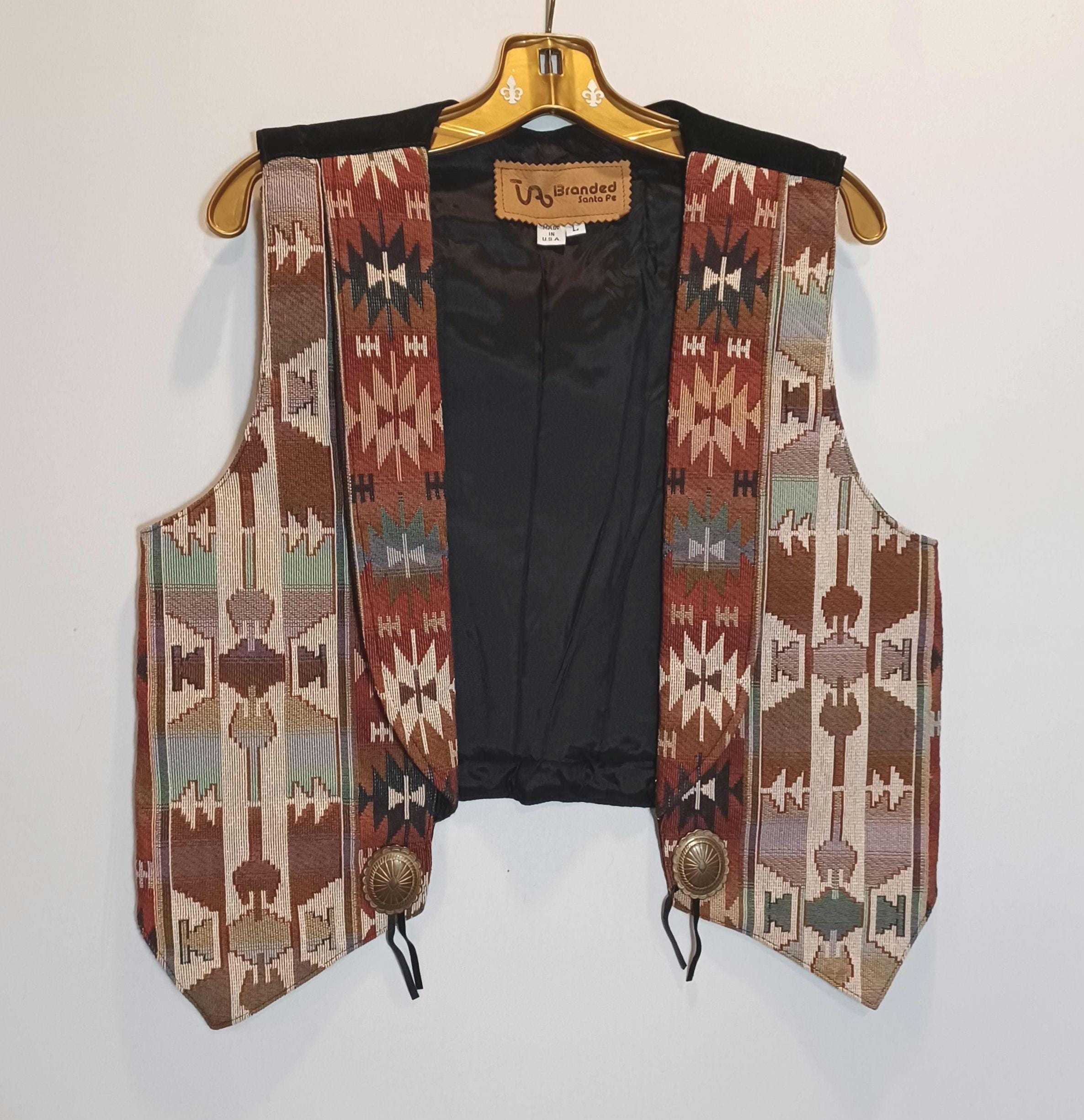 T. A. Branded Santa Fe vtg tapestry fabric and suede vest women's size L