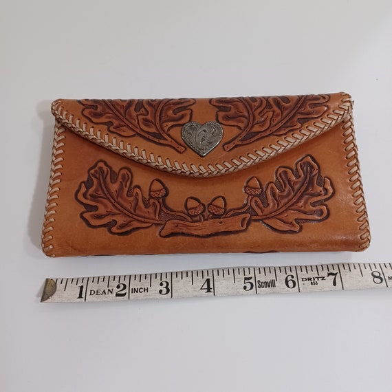 Vintage tooled leather oak leaf and acorn wallet - image 1