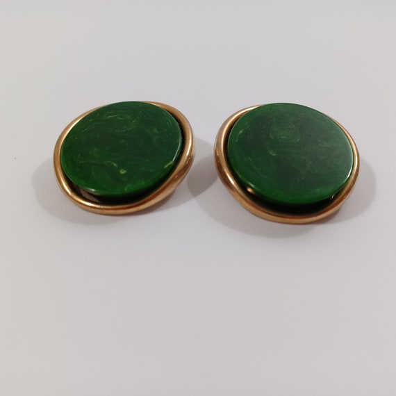 Spinach green bakelite clip on earrings vintage m… - image 6