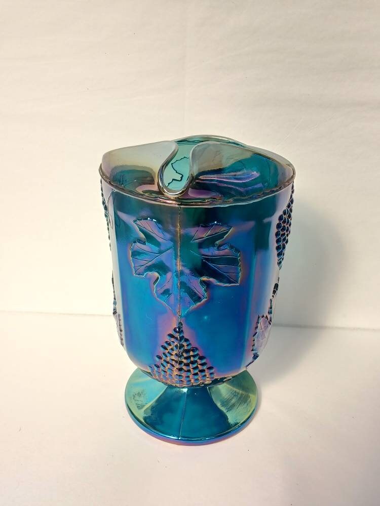 Vintage Indiana Carnival Glass Pitcher, Iridescent Blue Harvest Grape – The  Vintage Teacup