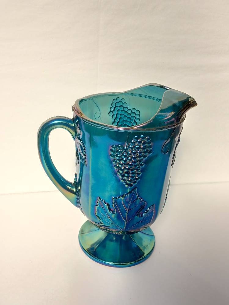 Vintage Indiana Carnival Glass Pitcher, Iridescent Blue Harvest Grape – The  Vintage Teacup