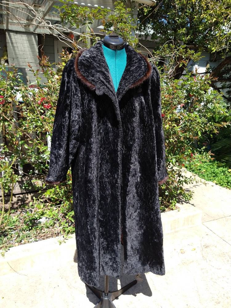 Buy Madame Polla Vintage Faux Black Curly Lamb Fur Coat Online in