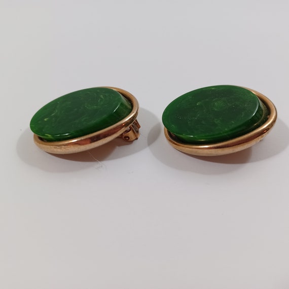 Spinach green bakelite clip on earrings vintage m… - image 7