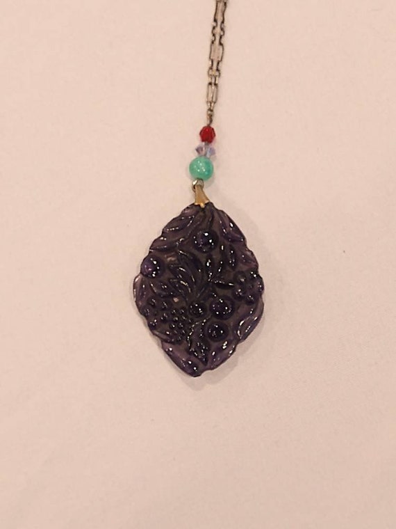 1920's Czech pressed glass fruit pendant on thin … - image 2