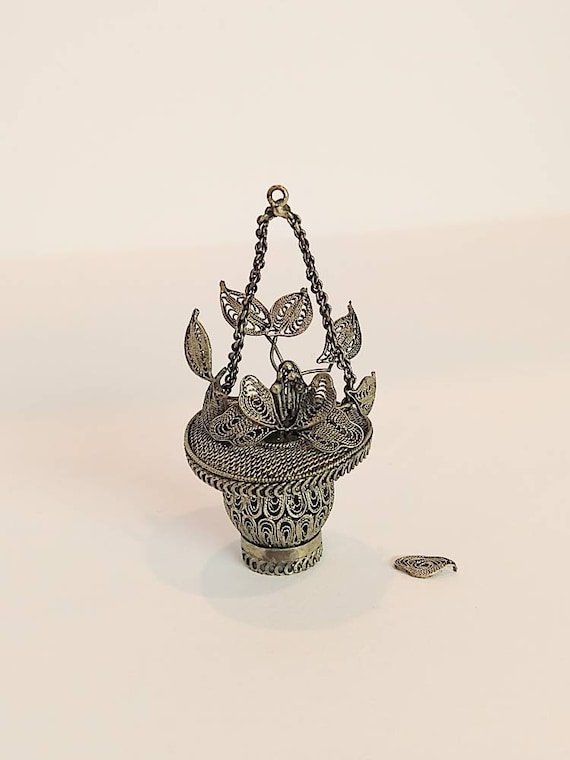 Silver filigree flower basket Antique