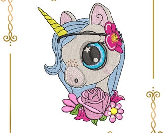 unicorn with a flower head digital Machine Embroidery, Embroidery designs