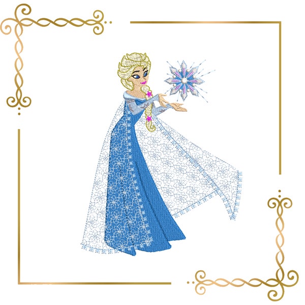 Prinzessin, Elsa, Winter erstarrt, Schneeflocken, Stickdatei zum direkten Download.