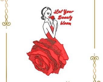Lady, dress, Beauty, roses, embroidery design  to the direct download.