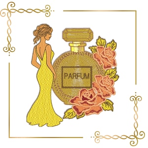Golden Elegance Perfume Bottle Embroidery Design (Digital Download)