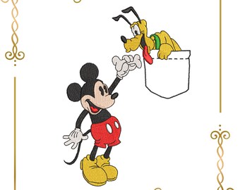 Mickey and his friend Pluto, imitation pocket, Fantasy,  parody, embroidery design to the direct download.