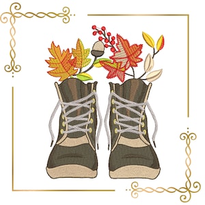 Halloween,  Boots, autumn, leaves embroidery design to the direct download