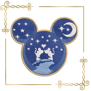 Mouse,  Head,  Mickey and Minnie, Starry sky, embroidery zum direct Download.