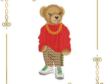 Teddy Bear Embroidery Design: Fashion Cartoon Character (Digital Download)