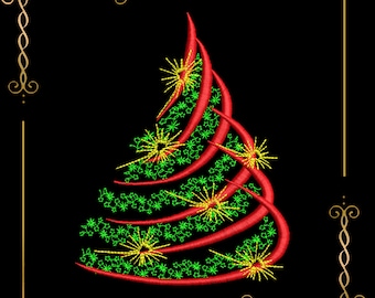 Winter, kerstbomen, muzieknoten, muziekboom, borduurontwerp om rechtstreeks te downloaden