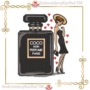 Embroidery Design Parisian Perfume & Chic Lady  - 2 Sizes (Digital Download)