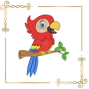 Parrot on a branch  digital Machine Embroidery, Embroidery designs