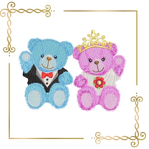 Super Fashion Teddy bears pink and blue, cartoon character, embroidery design to the direct download.