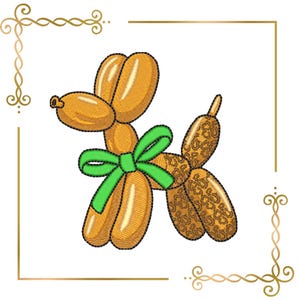Safari Balloon Dog with Leopard Texture & Green Bow- Embroidery Design