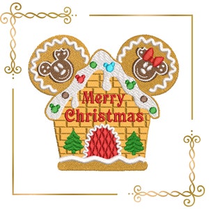 Gingerbread House Mickey Mouse Christmas, Christmas Greetings,  embroidery design to the direct download