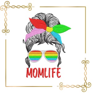 Mom Life Rainbow Glasses Embroidery Design (Digital Download)
