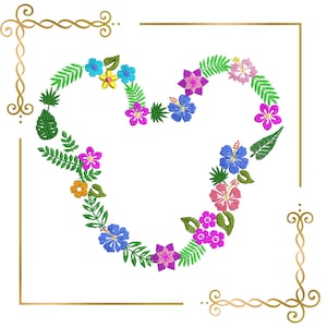 Mouse,  Head,   tropical flowers embroidery design to the direct download