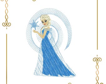 Embroidery design Princess, Elsa, Winter, snowflakes, instant download.