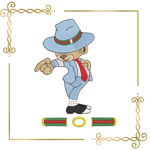 Fashion Teddy bear Dance cartoon character 2 Sizes embroidery design to the direct download.
