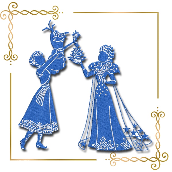 Elsa Anna Olaf shadow Winter 3 Sizes Frozen Tattered Lace embroidery design to the direct download.