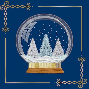 Christmas, snow magic globe with Christmas trees,  embroidery design to the direct download