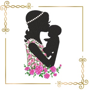 Mother&#39;s day,  Mom with baby and roses,   embroidery design to the direct download.