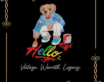 Painter Teddy Bear Embroidery Design: Polo Art (Digital Download)