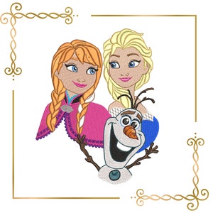 Princess Elsa & Anna Winter Sisters, Olaf, Winter frozen –  2 Sizes – Machine Embroidery File