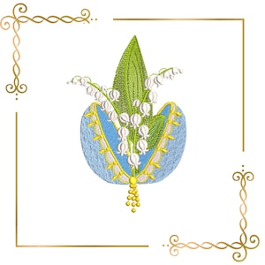 Easter, holiday, Fabergé egg,   lily of the valley, embroidery design to the direct download